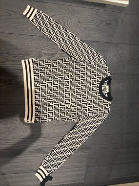 Fendi Black and White FF Logo Crewneck Sweater